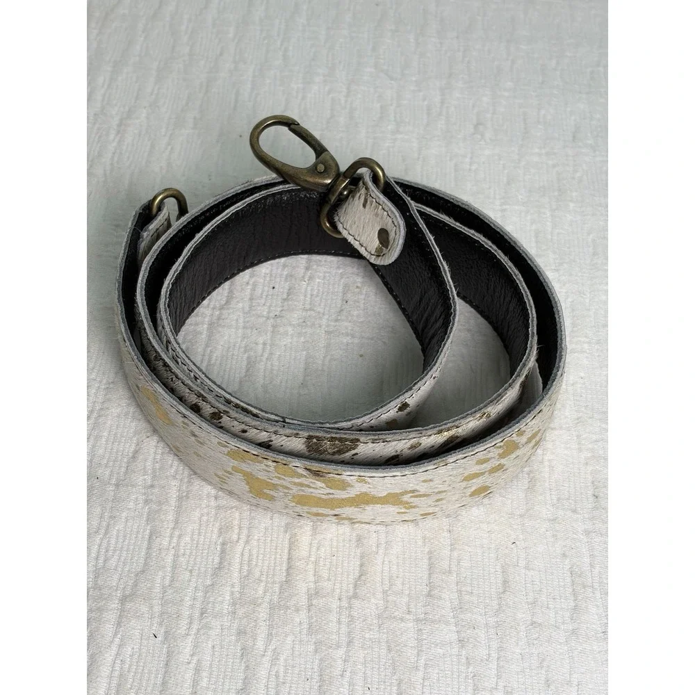 Purse Strap Cowhide Texture with Gold Metallic Accents